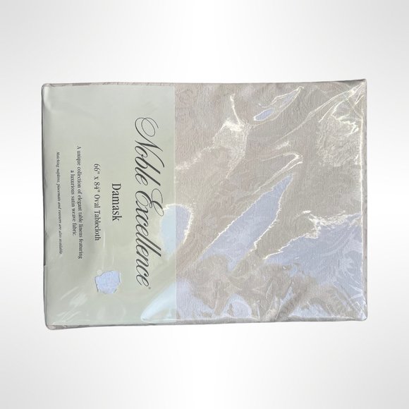 Noble Excellence Damask Oval Tablecloth 66" x 84" Dead Stock Unused - Picture 4 of 5